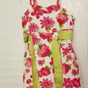 Bonnie Jean Fit and Flare Floral T-Strap Sundress Pink Green White Flowers 14